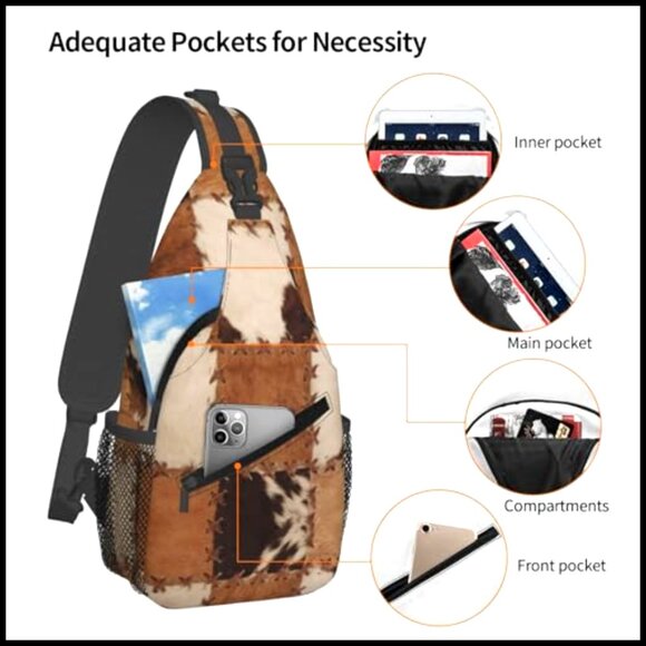 Cow Print Sling Backpack Crossbody Daypack Adjustable Strap Water Resistant main image 5